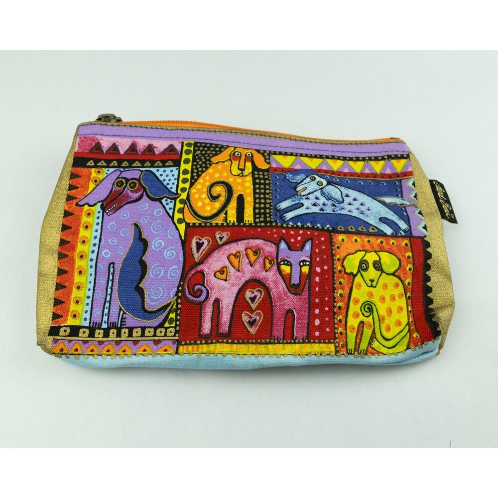 Laurel Burch Colorful Vibrant Dogs Pouch Cosmetic Bag
